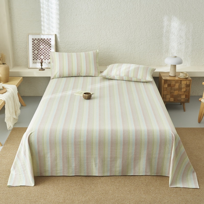 91家纺网 家纺一手货源 找家纺 早晨家纺 2025新款色织纯棉水洗棉床单 克鲁奇-绿