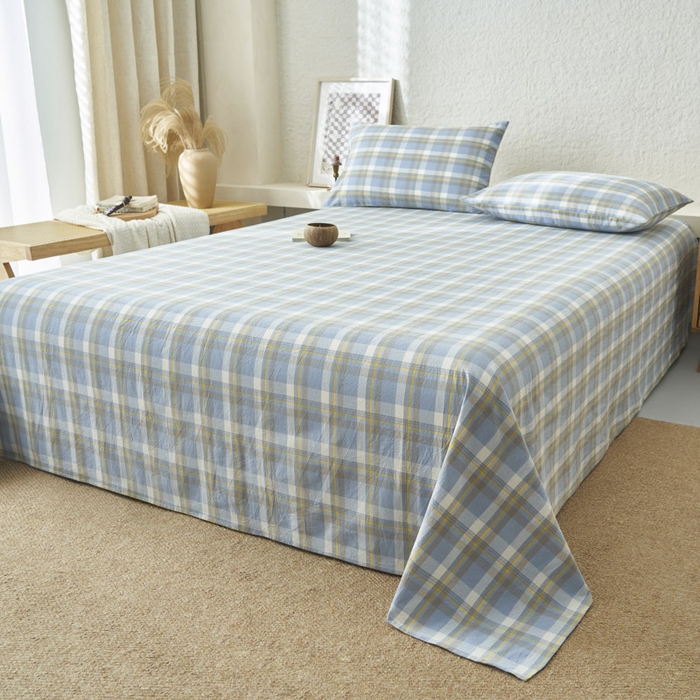 91家纺网 家纺一手货源 找家纺 早晨家纺 2025新款色织纯棉水洗棉床单 简兮-蓝