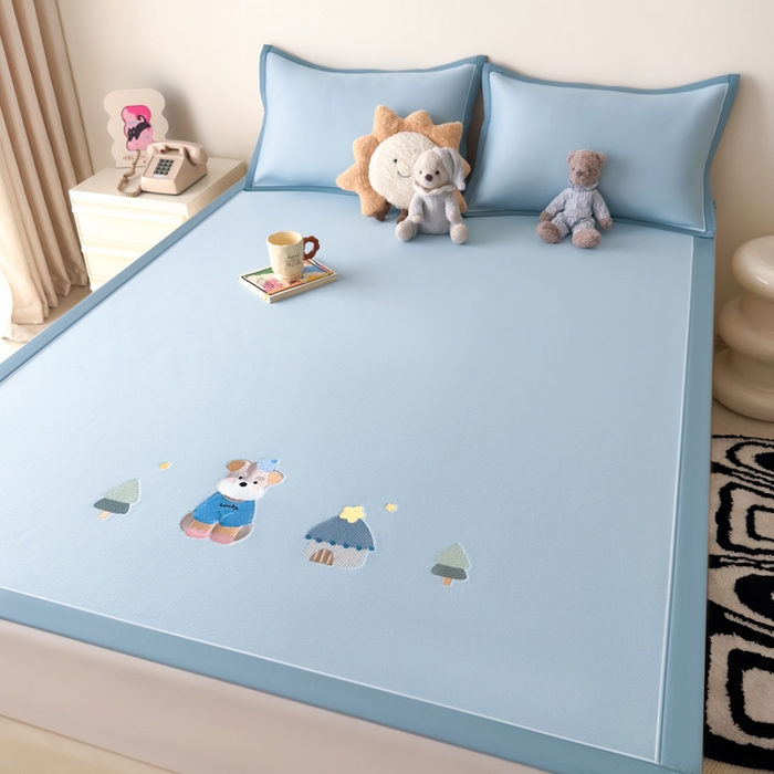 91家纺网 家纺一手货源 找家纺 九花鹿 2025新款凉感PE卡通冰丝席-凉席款 雪纳瑞