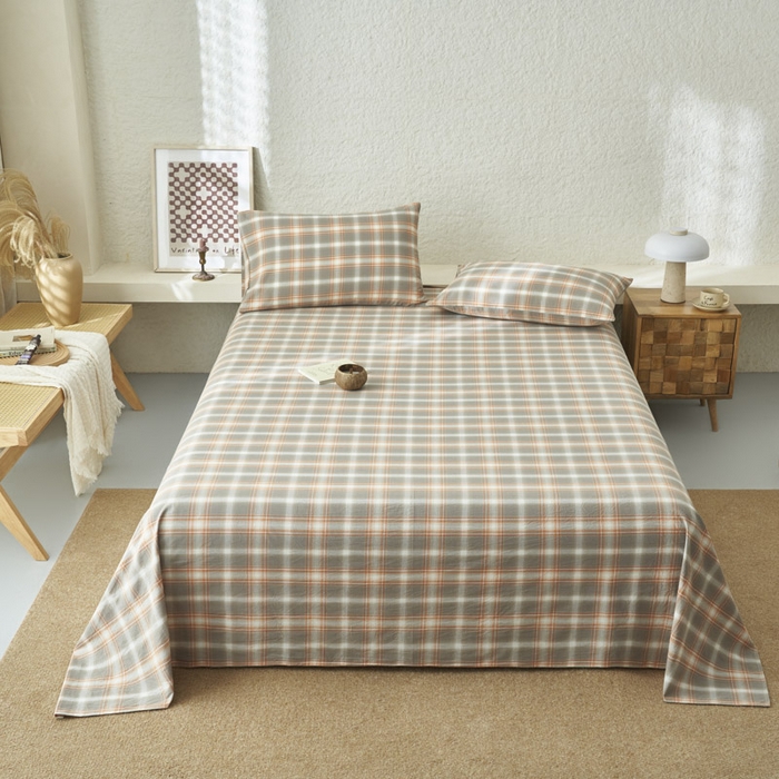 91家纺网 家纺一手货源 找家纺 早晨家纺 2025新款色织纯棉水洗棉床单 洛卡-灰