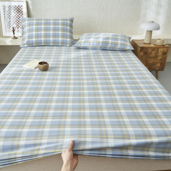 91家纺网 家纺一手货源 找家纺 早晨家纺 2025新款色织纯棉水洗棉床笠 简兮-蓝