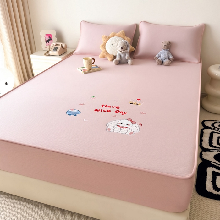 91家纺网 家纺一手货源 找家纺 九花鹿 2025新款凉感PE卡通冰丝席-床笠款 床笠款-派对小兔