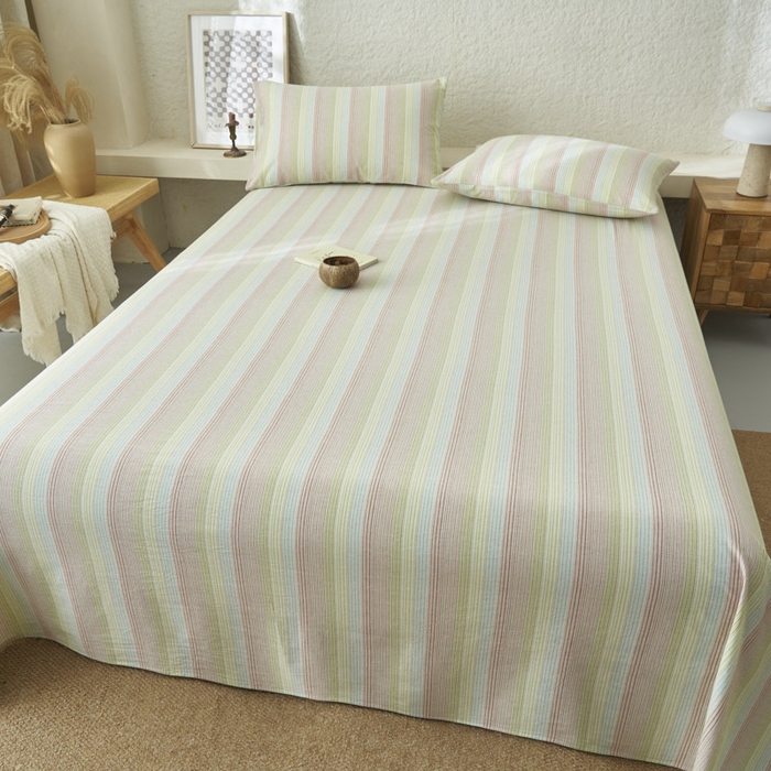 91家纺网 家纺一手货源 找家纺 早晨家纺 2025新款色织纯棉水洗棉床单 克鲁奇-绿