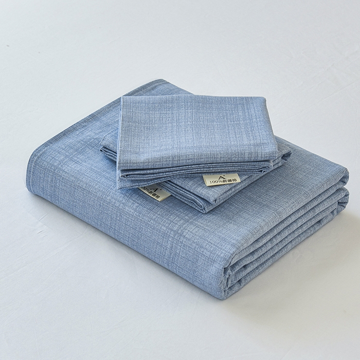 91家纺网 家纺一手货源 找家纺 义博家纺 2025新款纯棉老粗布床单 海军蓝