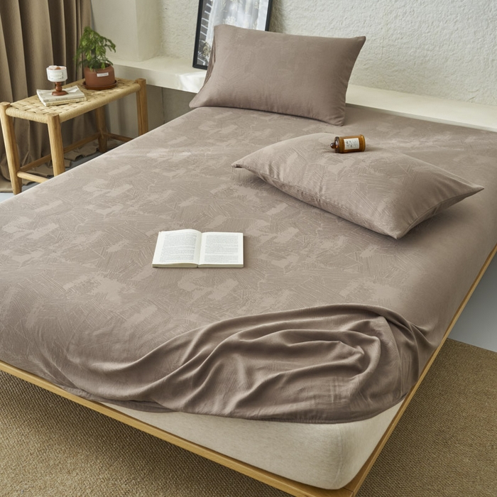 91家纺网 家纺一手货源 找家纺 早晨家纺 2025新款肌理纹纯棉提花床笠 肌理纹床笠-中灰