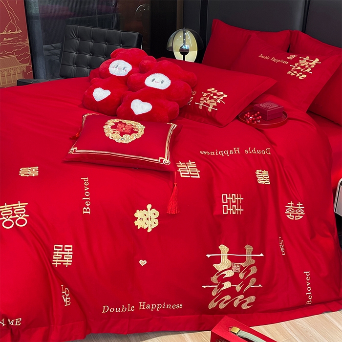 91家纺网 家纺一手货源 找家纺 张公子婚庆馆 2025新款全棉40s喷气四件套婚庆系列 喜来登-金