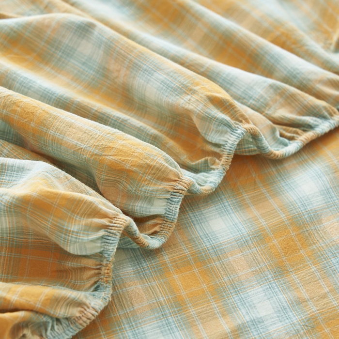 91家纺网 家纺一手货源 找家纺 早晨家纺 2025新款色织纯棉水洗棉床笠 沐夏-桔