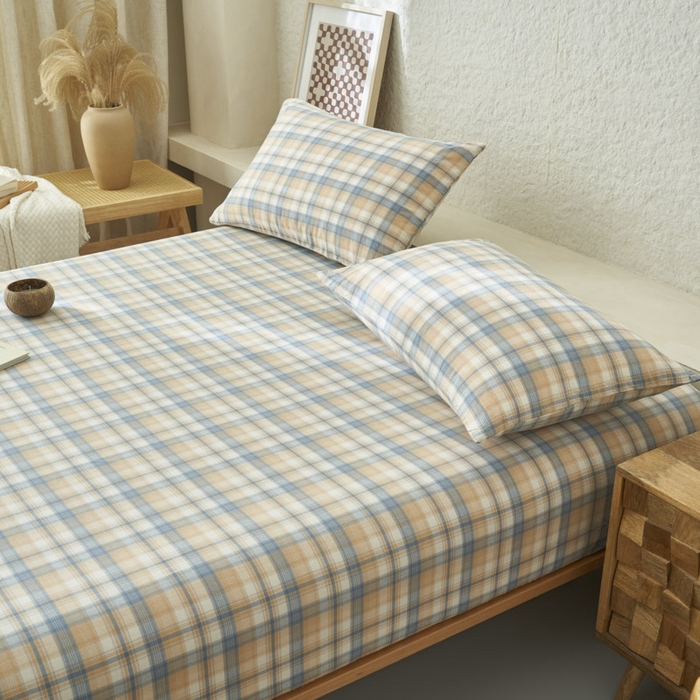 91家纺网 家纺一手货源 找家纺 早晨家纺 2025新款色织纯棉水洗棉床笠 云舒-咖