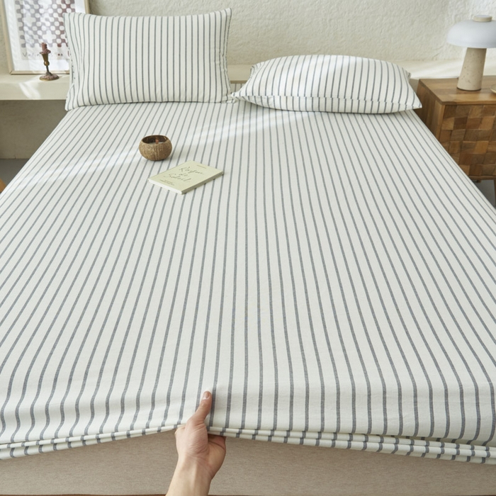 91家纺网 家纺一手货源 找家纺 早晨家纺 2025新款色织纯棉水洗棉床笠 格律时尚-灰