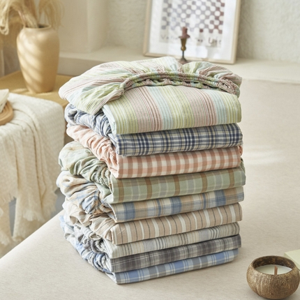 （总）早晨家纺 2025新款色织纯棉水洗棉床笠