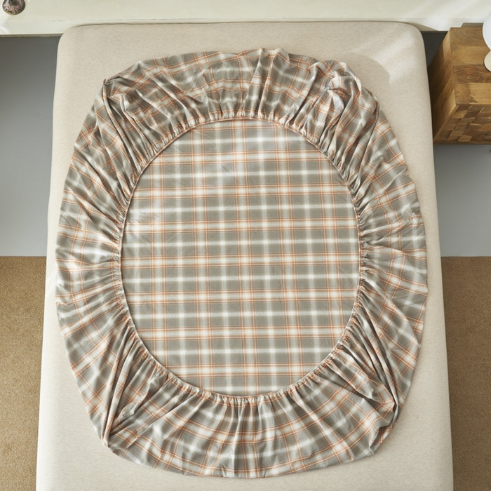 91家纺网 家纺一手货源 找家纺 早晨家纺 2025新款色织纯棉水洗棉床笠 洛卡-灰