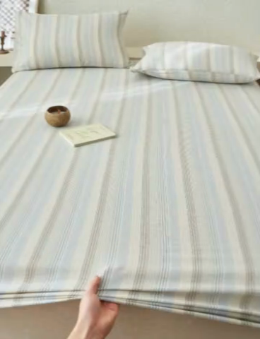 91家纺网 家纺一手货源 找家纺 早晨家纺 2025新款色织纯棉水洗棉床笠 凯西亚-蓝