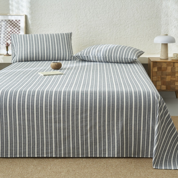 91家纺网 家纺一手货源 找家纺 早晨家纺 2025新款色织纯棉水洗棉床单 雅诗-灰