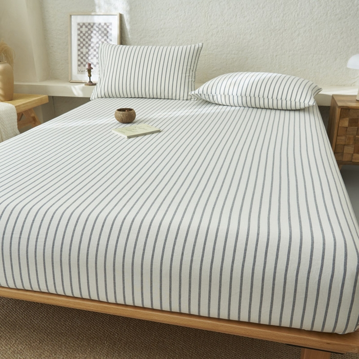 91家纺网 家纺一手货源 找家纺 早晨家纺 2025新款色织纯棉水洗棉床笠 格律时尚-灰