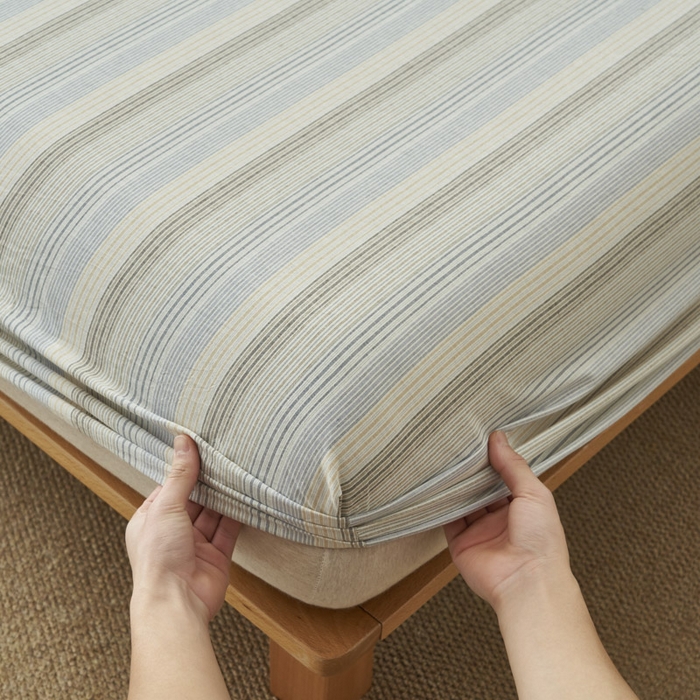 91家纺网 家纺一手货源 找家纺 早晨家纺 2025新款色织纯棉水洗棉床笠 凯西亚-蓝