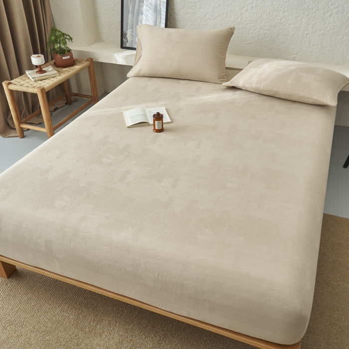 91家纺网 家纺一手货源 找家纺 早晨家纺 2025新款肌理纹纯棉提花床笠 肌理纹床笠-浅驼