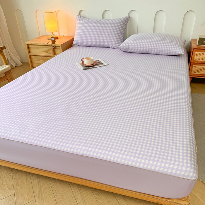 91家纺网 家纺一手货源 找家纺 笠裙家纺 2025新款进口凉感莱赛尔天丝床笠套三件套 美格紫