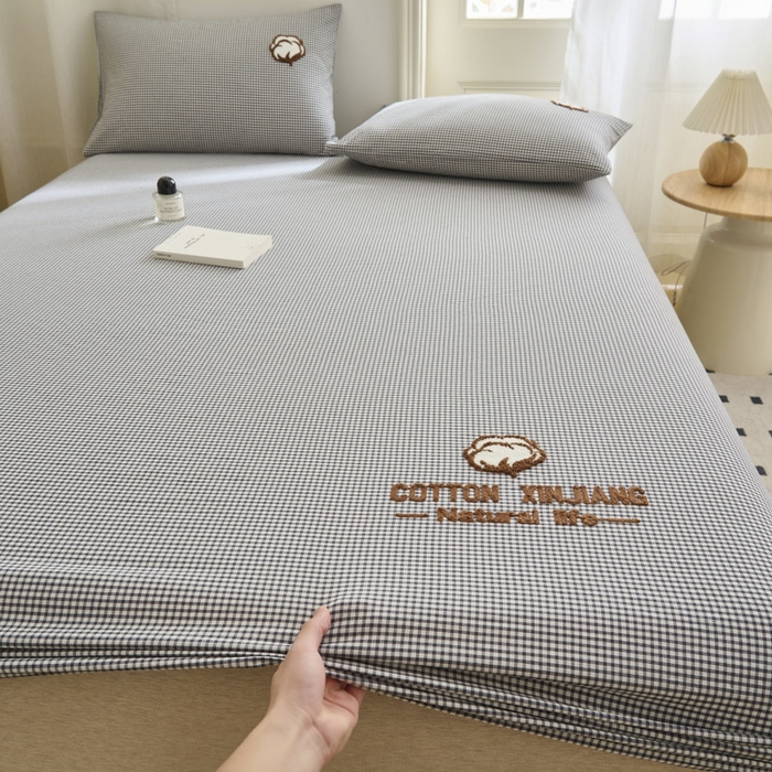 91家纺网 家纺一手货源 找家纺 早晨家纺 2025新款色织纯棉水洗棉毛巾绣床笠 星曜床笠-深灰