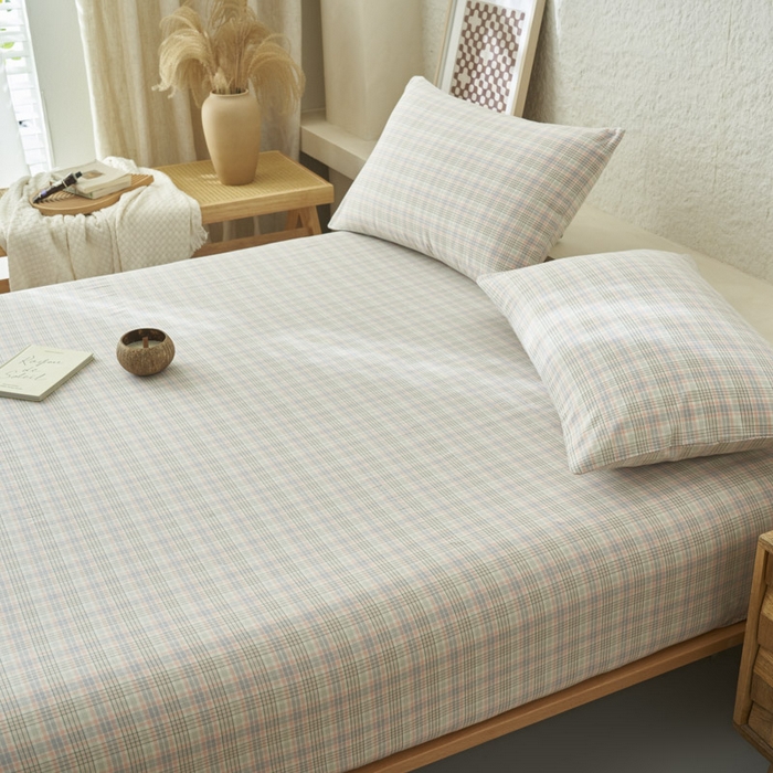 91家纺网 家纺一手货源 找家纺 （总）早晨家纺 2025新款色织纯棉水洗棉床笠