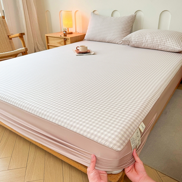 91家纺网 家纺一手货源 找家纺 笠裙家纺 2025新款进口凉感莱赛尔天丝床笠套三件套 美格咖