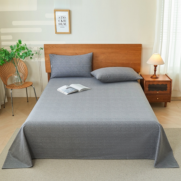 91家纺网 家纺一手货源 找家纺 义博家纺 2025新款纯棉老粗布床单 碳素灰