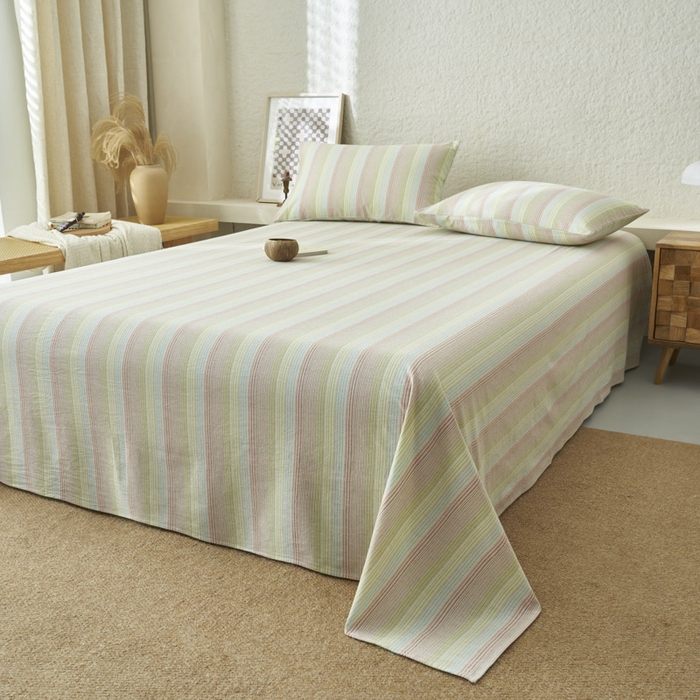 91家纺网 家纺一手货源 找家纺 早晨家纺 2025新款色织纯棉水洗棉床单 克鲁奇-绿