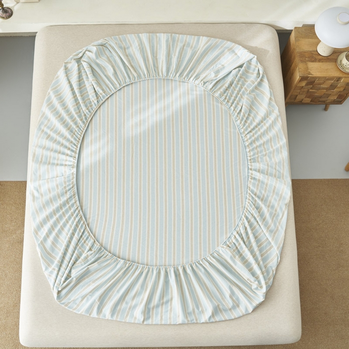 91家纺网 家纺一手货源 找家纺 早晨家纺 2025新款色织纯棉水洗棉床笠 科瑞-蓝