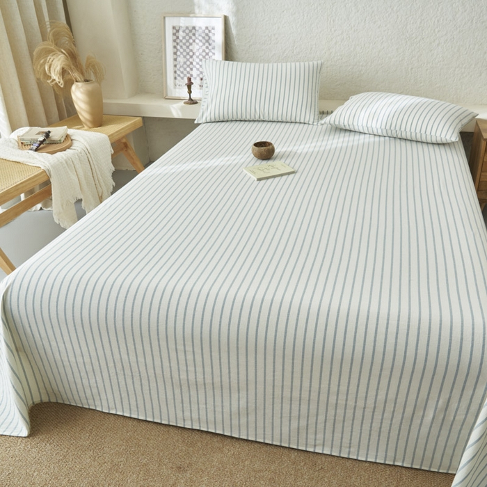 91家纺网 家纺一手货源 找家纺 早晨家纺 2025新款色织纯棉水洗棉床单 格律时尚-浅兰