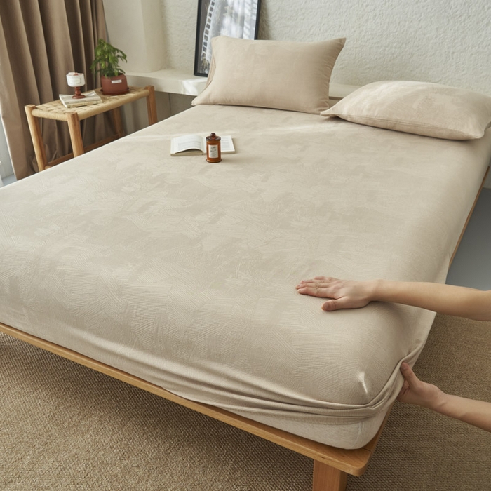 91家纺网 家纺一手货源 找家纺 早晨家纺 2025新款肌理纹纯棉提花床笠 肌理纹床笠-浅驼