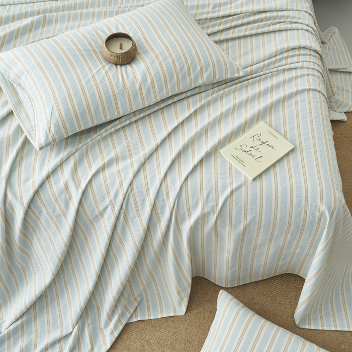 91家纺网 家纺一手货源 找家纺 早晨家纺 2025新款色织纯棉水洗棉床单 科瑞-蓝