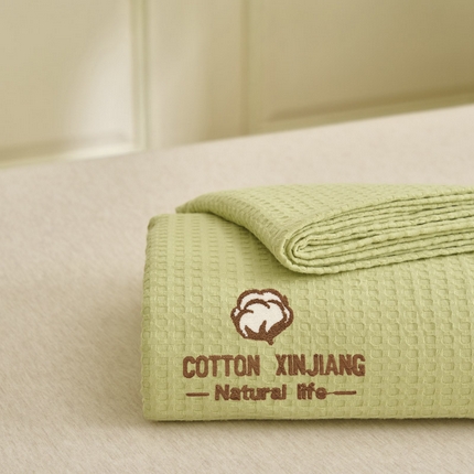 早晨家纺 2025新款纯棉华夫格床单 纯棉华夫格床单-黄绿