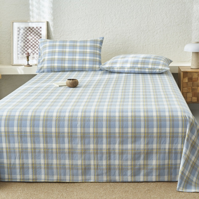 91家纺网 家纺一手货源 找家纺 早晨家纺 2025新款色织纯棉水洗棉床单 简兮-蓝