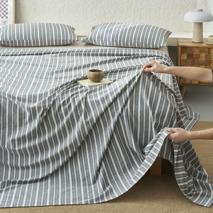 91家纺网 家纺一手货源 找家纺 早晨家纺 2025新款色织纯棉水洗棉床单 轩尼诗-灰