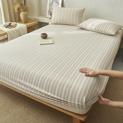 早晨家纺 2025新款色织纯棉水洗棉床笠 雅诗-咖