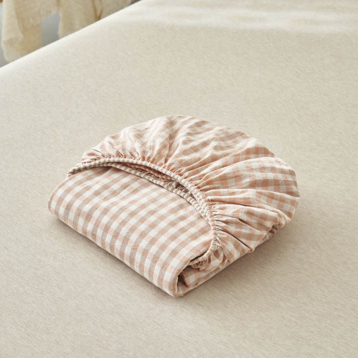 91家纺网 家纺一手货源 找家纺 早晨家纺 2025新款色织纯棉水洗棉床笠 粉小格