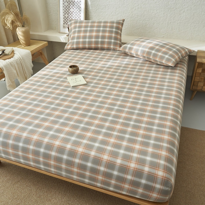 91家纺网 家纺一手货源 找家纺 早晨家纺 2025新款色织纯棉水洗棉床笠 洛卡-灰