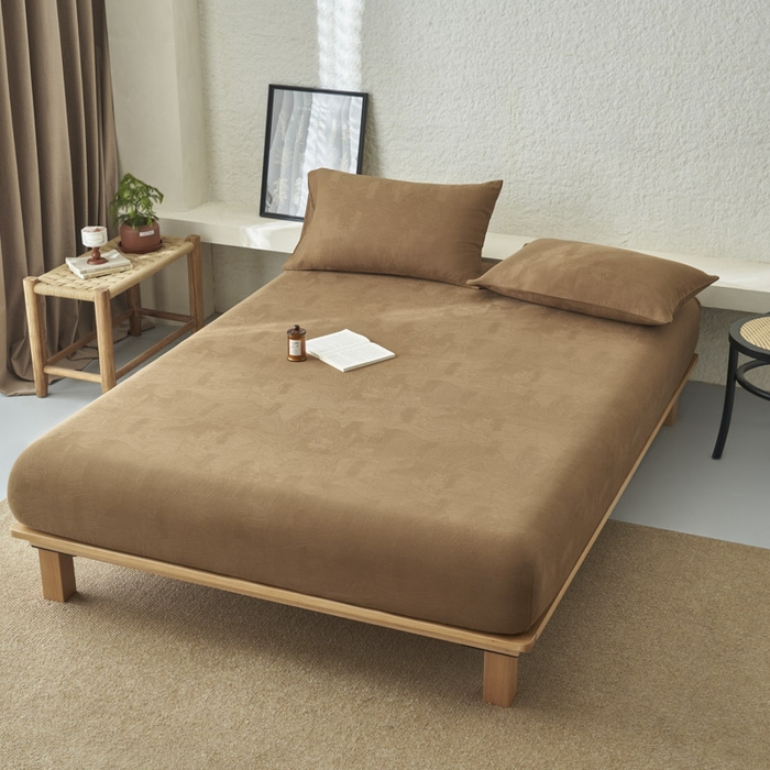 91家纺网 家纺一手货源 找家纺 早晨家纺 2025新款肌理纹纯棉提花床笠 肌理纹床笠-棕色