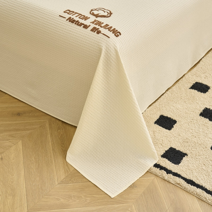 91家纺网 家纺一手货源 找家纺 早晨家纺 2025新款纯棉华夫格床单 纯棉华夫格床单-奶昔白