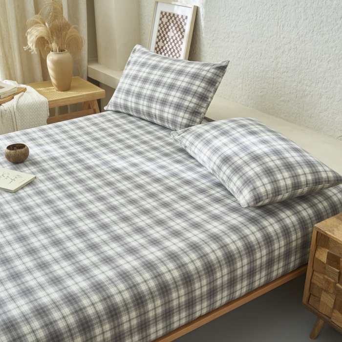 91家纺网 家纺一手货源 找家纺 早晨家纺 2025新款色织纯棉水洗棉床笠 轩尼诗-灰