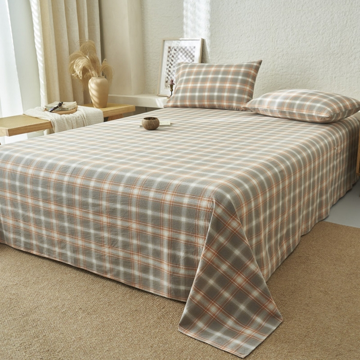 91家纺网 家纺一手货源 找家纺 早晨家纺 2025新款色织纯棉水洗棉床单 洛卡-灰