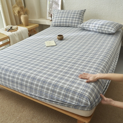 91家纺网 家纺一手货源 找家纺 （总）早晨家纺 2025新款色织纯棉水洗棉床笠