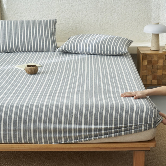 91家纺网 家纺一手货源 找家纺 早晨家纺 2025新款色织纯棉水洗棉床笠 雅诗-灰