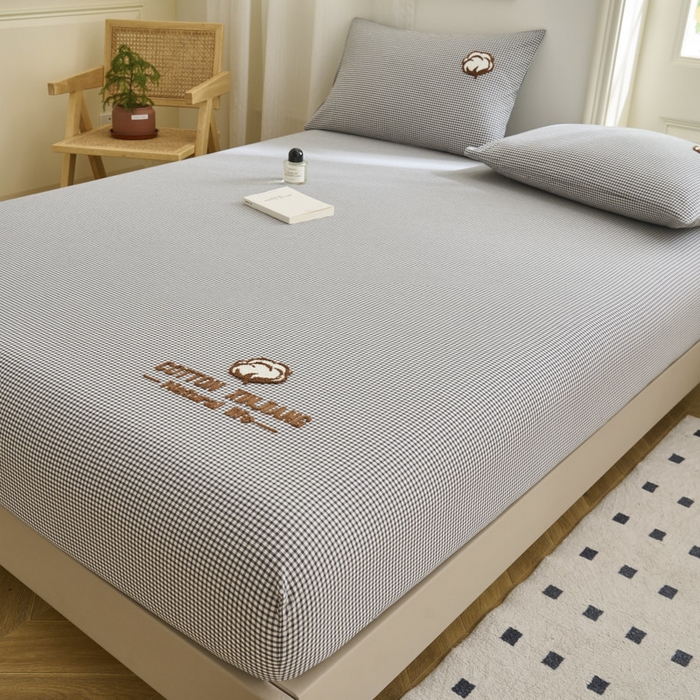 91家纺网 家纺一手货源 找家纺 早晨家纺 2025新款色织纯棉水洗棉毛巾绣床笠 星曜床笠-深灰