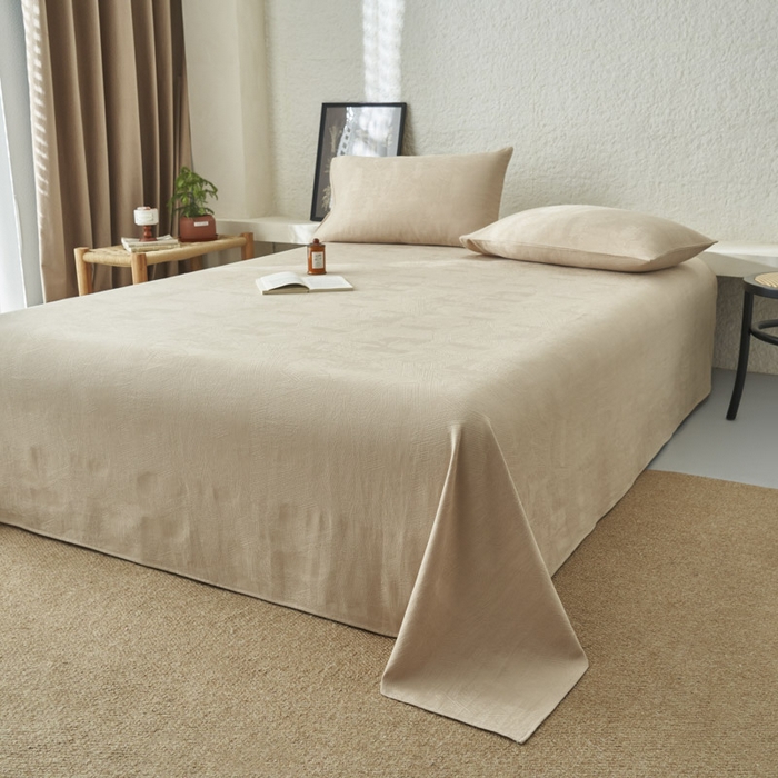 91家纺网 家纺一手货源 找家纺 早晨家纺 2025新款肌理纹纯棉提花床单 肌理纹床单-浅驼