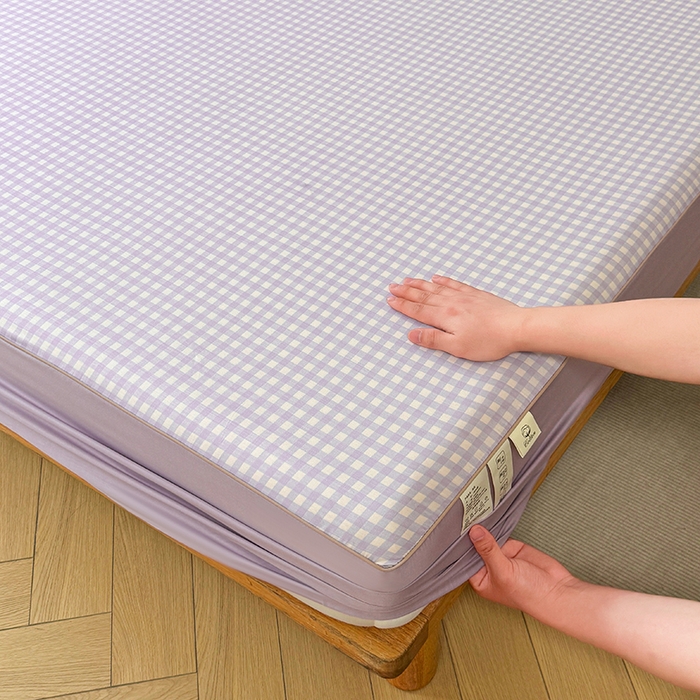 91家纺网 家纺一手货源 找家纺 笠裙家纺 2025新款进口凉感莱赛尔天丝床笠套三件套 美格紫