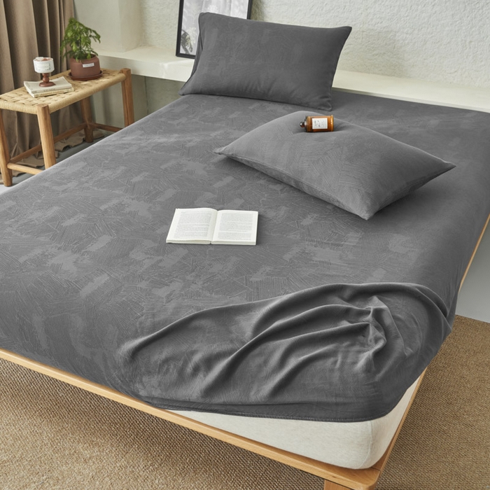 91家纺网 家纺一手货源 找家纺 早晨家纺 2025新款肌理纹纯棉提花床笠 肌理纹床笠-暗灰