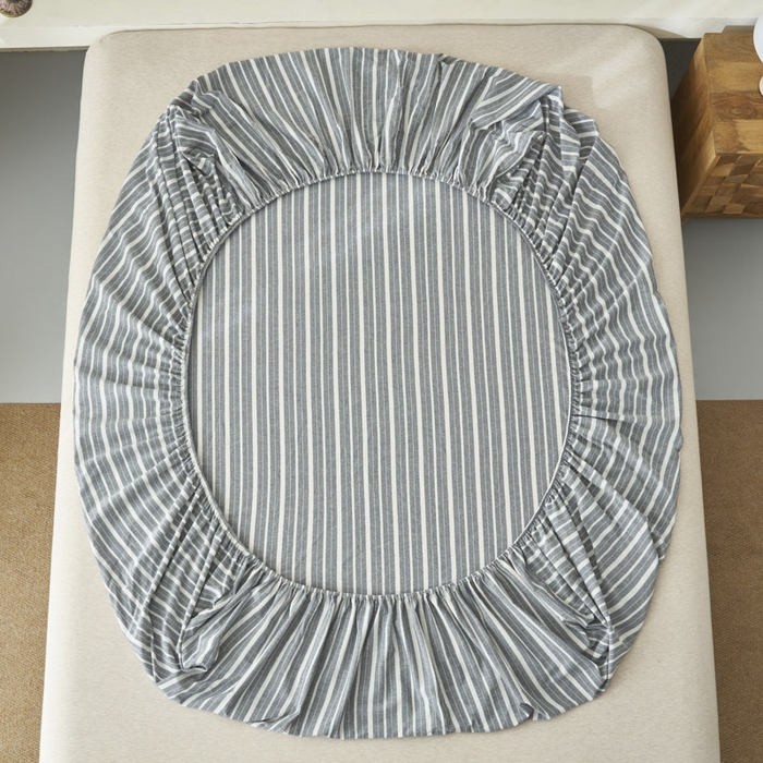 91家纺网 家纺一手货源 找家纺 早晨家纺 2025新款色织纯棉水洗棉床笠 雅诗-灰