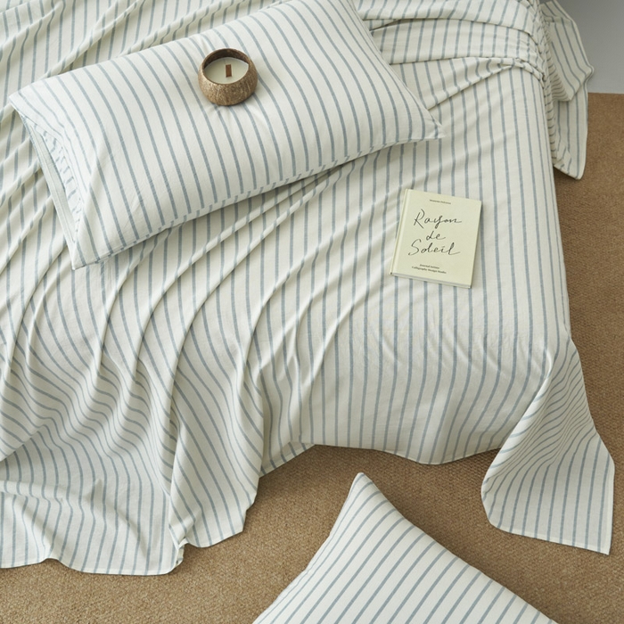 91家纺网 家纺一手货源 找家纺 早晨家纺 2025新款色织纯棉水洗棉床单 格律时尚-浅兰