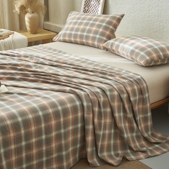 91家纺网 家纺一手货源 找家纺 早晨家纺 2025新款色织纯棉水洗棉床单 洛卡-灰