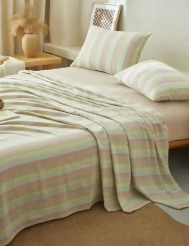 91家纺网 家纺一手货源 找家纺 早晨家纺 2025新款色织纯棉水洗棉床单 克鲁奇-绿